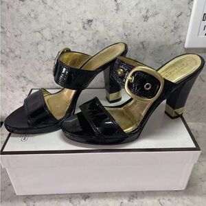 Coach Giada Soft Patent Q280 8 Black Gold Block Heels Classic 90s High 2000s